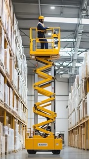 Heavy equipment rental video showing scissor lifts and construction tools